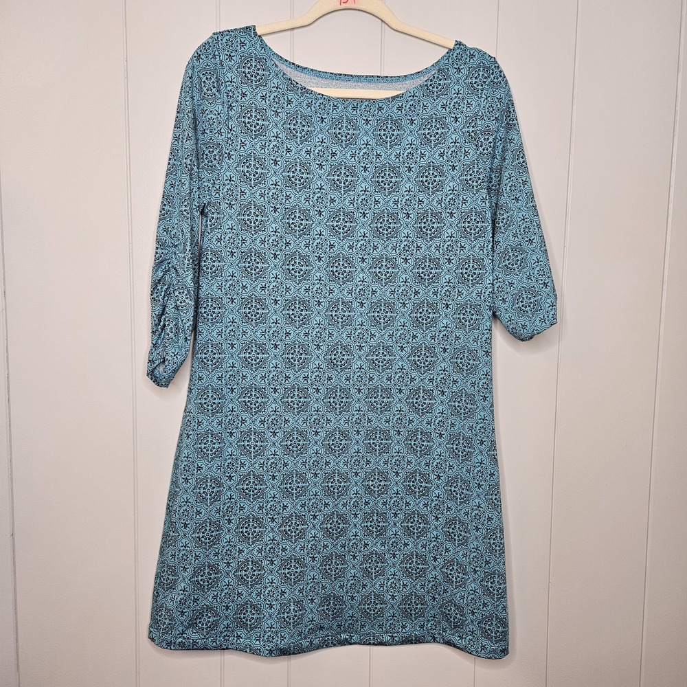 Lola Large Dress Ruched 3/4 Sleeve Round Neck Polyester Spandex Blend